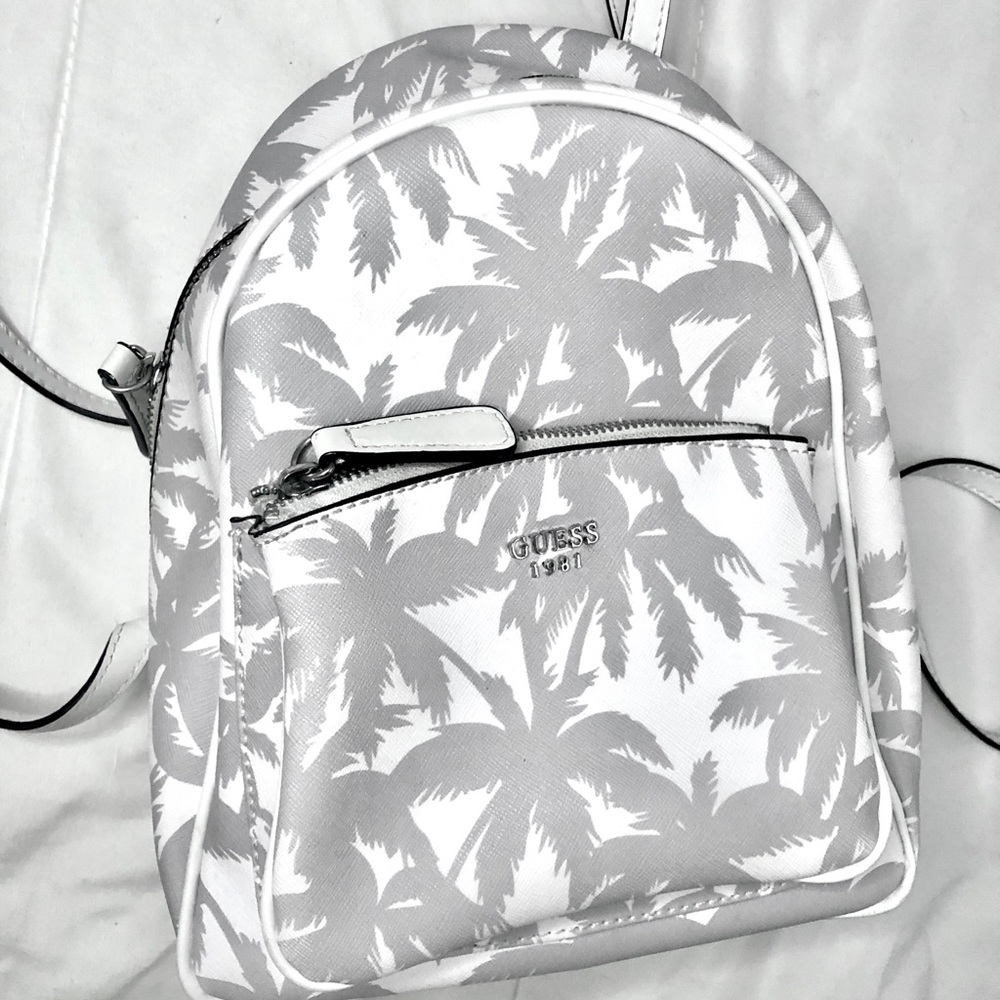 White Guess Backpack Palm Tree Print